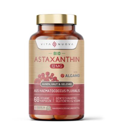 Bio Astaxanthin - 12 mg astaxanthin per oil capsule - Algamo - without additives - GMP quality protection - vegan (60 capsules per bottle) 60 pieces (1 Pack)