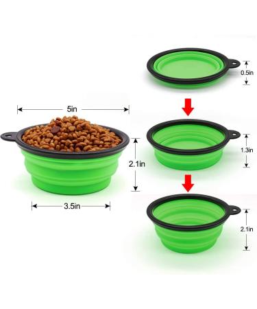 2 Pack Collapsible Dog Bowls with Carabiners - Portable Pet Feeding & Watering Dish for Travel - Small Blue+Green - Buy Online on GoSupps.com