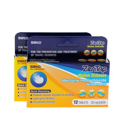 ZenTrip Motion Sickness Tablets Non-Drowsy Motion Sickness Tablets Antinausea and Dizziness Tablet 24-Hour Effectiveness 12 Count Made in Japan (Pack of 2) Citrus Pack of 2