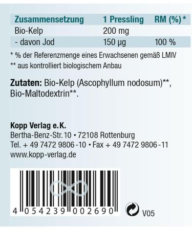 Kopp Vital Iodine from Bio-Kelp Pressage | 126g Organic Brown Algae | Premium Bio-Certified Quality | Pharmacy Grade - Buy Online on GoSupps.com
