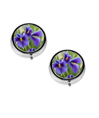Violets Flower Printed Mini Round Pill Box Pill Box 3 Compartment Medicine Pill Case Pill Organizer Travel Pillbox Portable Pill Box for Pocket Home Office Use