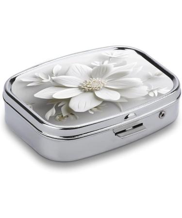 Stylish White Flower Print 2 Compartment Pill Box | Portable Metal Pill Organizer for Pocket & Purse - Ideal for Travel - Buy Online on GoSupps.com
