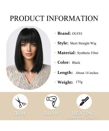 Oufei Black Bob Wig with Ponytail | Synthetic Hair Wigs for Women | Perfect for Cosplay & Daily Use (1052-1) - Buy Online on GoSupps.com