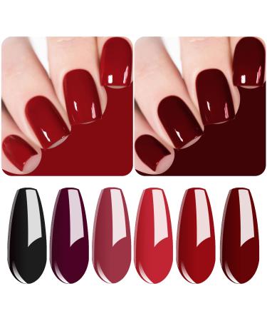 Vishine Classic Red Gel Nail Polish Set Dark Red Burgundy Black Purple Gel Polish Kit Soak Off UV Nail Lamp LED Gel Nail Kits for Nail Art Design Home DIY Manicure Nail Salon Varnish 8ml 6 Color Set-8ml