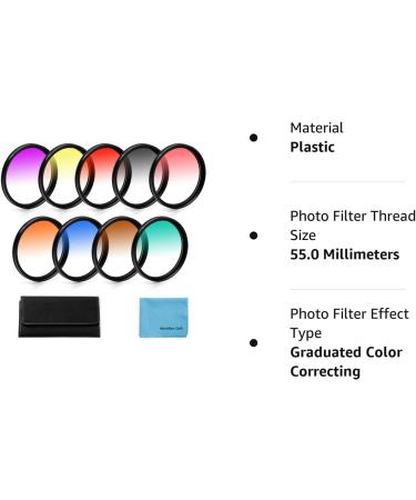 55mm Graduated Color Filters Kit - 9 Piece Set for Canon Nikon Sony DSLR Cameras | Includes Lens Filter Pouch & Cleaning Cloth - Buy Online on GoSupps.com