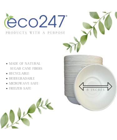 Eco247 100% Compostable Large White Bowls 32oz - 100ct | Heavy Duty Disposable Bowls | Eco-Friendly | Biodegradable Natural Sugar Cane Bagasse - Buy Online on GoSupps.com