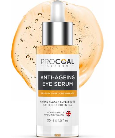 Procharcoal anti-aging eye serum multifunctional concentrate 30 ml for swelling dark circles and wrinkles with seaweed 100 % recyclable packaging made in Great Britain