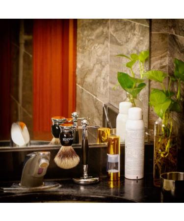 Premium Absbas Wet Shaving Set - Pure Roof Hair Brush Silver Spitz Stand & Fusion Safety Razor Gift Set for Men - Buy Online on GoSupps.com
