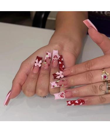 Nail Tips False Nails Tips Art Press on Nails Nails Pattern False Nails Long Coffin Ballet Press on Nails For Girl Full Cover Wearable(14)