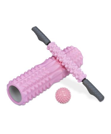 Relaxdays fascia roller set of 3 massage roller fascia stick hedgehog ball medium hard with knobs neck back legs pink