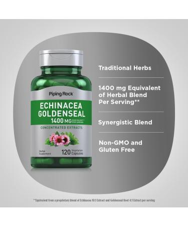 Piping Rock Echinacea Goldenseal Capsules | 1400mg | 120 Vegetarian Capsules | Non-GMO Gluten Free Supplement - Buy Online on GoSupps.com