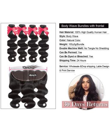 Brazilian Body Wave Human Hair Bundle with Lace Frontal Closure - 4 Bundle Pack (20 22 24 26+18) - 100% Unprocessed Virgin Hair - Natural Black - Buy Online on GoSupps.com