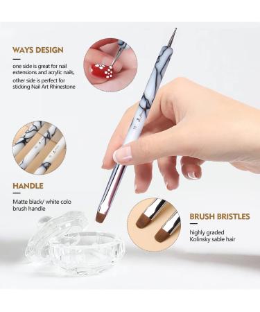 YIHUALE French Nail Brush 2 Way Gel Acrylic Kolinsky Brush with Dotting Tool - White/Black (16 pcs) - Buy Online on GoSupps.com