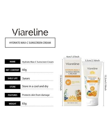 Viareline Hydrate Max-C Sunscreen Cream SPF 50 Extra Moist & Glow UV Protection Glycerin Titanium Dioxide Tea Extract 60G/2.12OZ - Buy Online on GoSupps.com