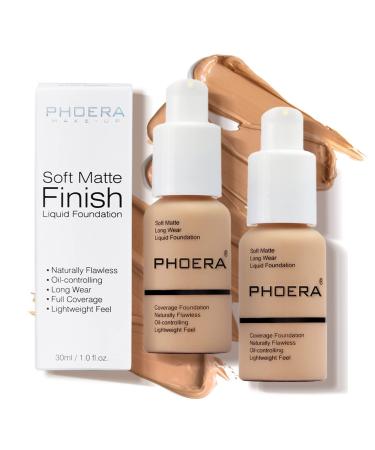 PHOERA Foundation 2pcs Blemish Covering Foundation Waterproof Long Lasting Full Coverage Foundation