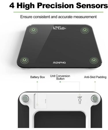 RENPHO Digital Bathroom Scale - Accurate Body Weight Tracker with LED Display - 400 lb Capacity - Black Round Corner Design - Buy Online on GoSupps.com