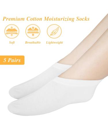 5 Pairs Foot Moisturizer Socks Moisturizing Socks Overnight Cotton Spa Socks for Cracked Heel Repair Gel Spa Moisturizing Socks for Women and Men White - Buy Online on GoSupps.com