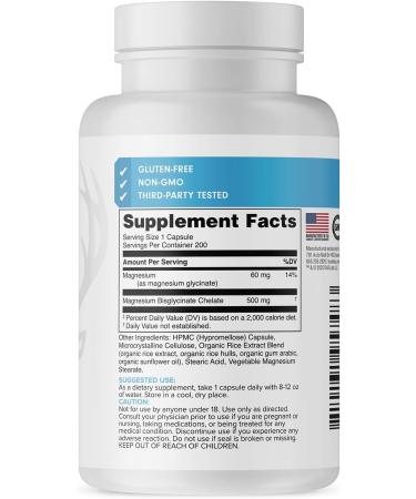 Bucked Up Magnesium Glycinate 500mg | Chelated Magnesium Bisglycinate | Non GMO Gluten Free Third Party Tested | Daily Mineral Support (200 Capsules 200 Servings) - Buy Online on GoSupps.com