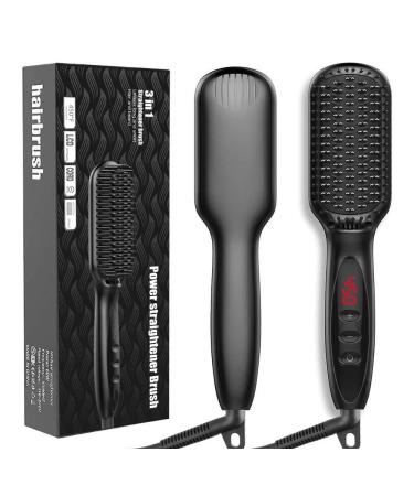 Hair Straightener Brush, JUMPHIGH Ionic Hair Straightening Brush with Fast MCH Ceramic Heating, Anti-Scald, Auto Temperature Lock and Auto-Off Function, Portable Straightening Comb for Home and Travel Black