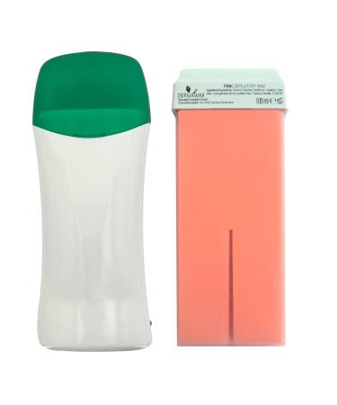 Dermawax Roll on Wachsw rmer- Pink TIO2 Warmwax WaxPatron- Waxing Set For hair removal- reduction of legs Poor back application with fleece strips