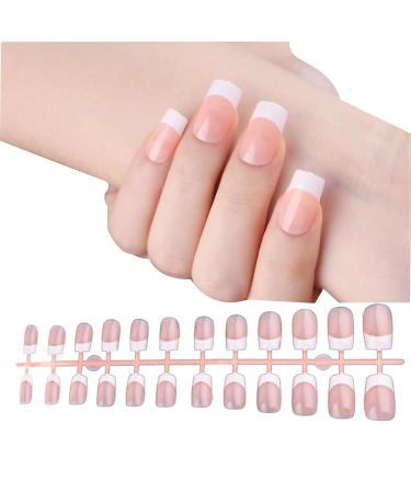 French Tip Nail Tips French Nails 10 Sheets Nude Color Short Press on Nails with White Edge 12 Size Full Cover Stick on Nails False Nails for Women Girls Nail Art Style2