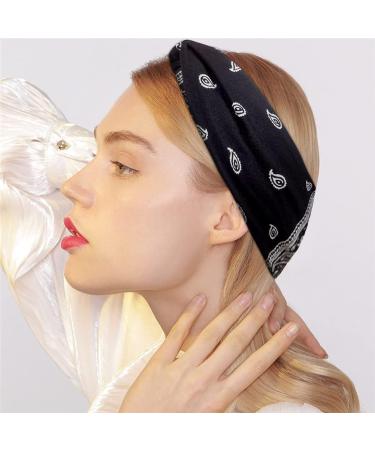 Summer Bohemian Bandanas Elastic Hair Bands Yoga Exercise Cotton Headband Women Headwear Print Vintage Cross Unisex Scrunchies Hair Accessories (Black) - Buy Online on GoSupps.com