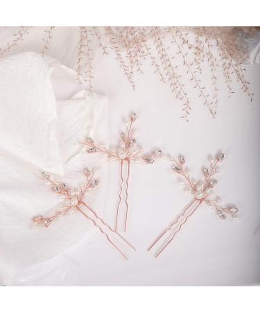 Chargances Crystal Bridal Pearl Hair Pins Set Wedding Rhinestone Hair Pins Elegant Pearl Beaded Wedding Hair Accessories for Women and Girls (Rose Gold) - Buy Online on GoSupps.com