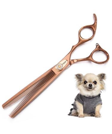FOGOSP Thinning Shears for Dogs Grooming 7'' Professional Double Sided Dog Thinning Scissors 48 Teeth Blender Shears 25% Thinning Rate Japan 440C(Bronze)