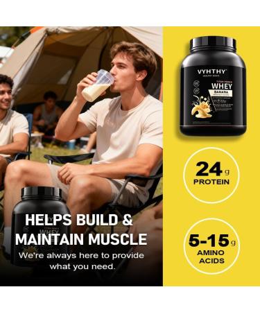 VYHTHY Banana Flavored Whey Protein Powder 24g Protein per Serving Fast-Absorbing Concentrated whey Protein Low Sugar Gluten-Free Natural Flavor 3.5lbs(56oz) - Buy Online on GoSupps.com
