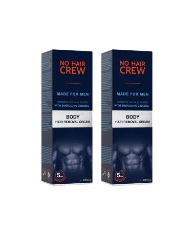 No Hair Crew Body At Home Hair Removal Cream for Manscaping Unwanted Hair with Energizing Ginseng, Premium Depilatory, Painless & Flawless, Made for Men, 200ml (2 Pack) Two Pack