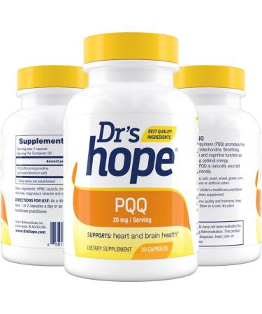 Dr's Hope Pyrroloquinoline Quinone Supplement 20 mg - Promotes Brain Heart & Mental Performance - For Muscle Function Energy Production & Longevity - Gluten Free - 30 Vegan Capsules - 1 Month Supply - Buy Online on GoSupps.com