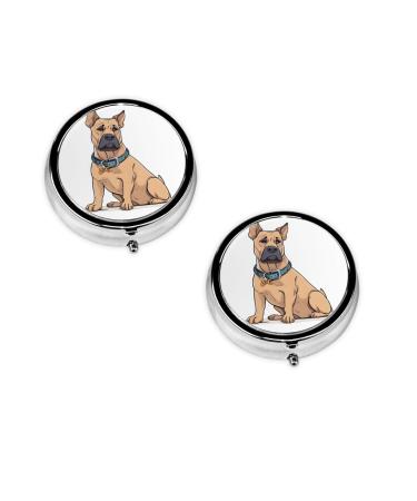 French Bulldogs Print Printed Mini Round Pill Box Pill Box 3 Compartment Medicine Pill Case Pill Organizer Travel Pillbox Portable Pill Box for Pocket Home Office Use