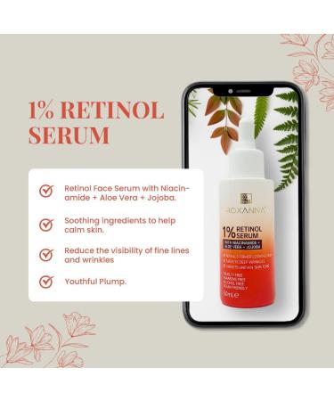 Roxanna 1% Retinol Serum for Face 50ml High Strength with Niacinamide Hyaluronic Acid - Anti Ageing Facial for Moisturizing Fine Line and Deep Wrinkles Repair Firmer Looking Uneven Skin - Buy Online on GoSupps.com