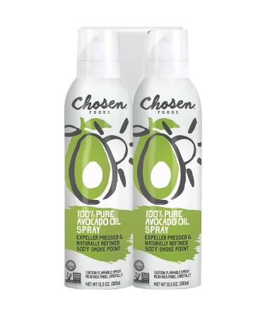 Chosen Foods 100% Pure Avocado Oil Spray, Keto and Paleo Diet Friendly, Kosher Cooking Spray for Baking, High-Heat Cooking and Frying (13.5 oz, 2 Pack) 13.5 Ounce (Pack of 2)