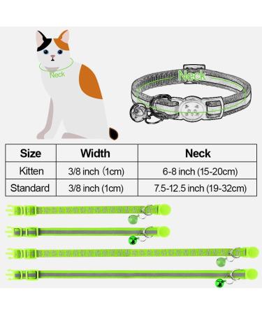 Taglory Reflective Cat Collar with Safety Clasp & Bell - 2-Pack Adjustable Collars (15-20cm) for Cats & Kittens - Green - Buy Online on GoSupps.com