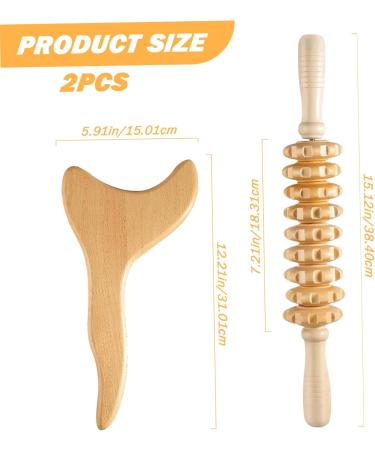 Wood Therapy Massage Tools Kit - 2PC Anti-Cellulite & Lymphatic Drainage 9-Wheel Roller for Body Shaping & Relaxation - Buy Online on GoSupps.com