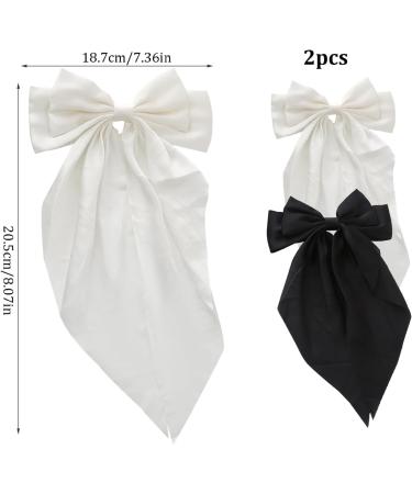 Large Solid Color Hair Bows for Women - 2PCS French Bow Hair Clips with Silky Satin - Fashion Hair Accessories in Black & White - Perfect Gift for Women and Girls - Buy Online on GoSupps.com