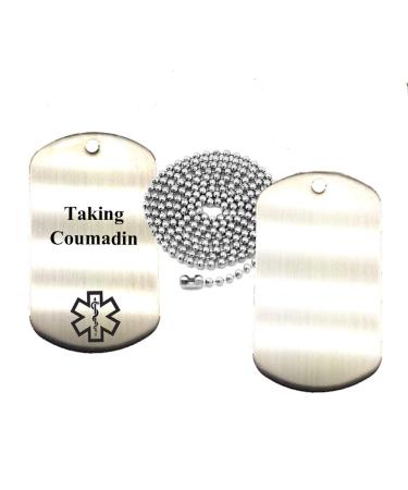 Taking Coumadin Stainless Steel Medical Alert ID Dog Tag Pendant