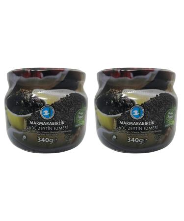 Marmara Birlik Black Olive Paste Plain, Olive Spread, 2 pack -each 12 oz/ 340 gr