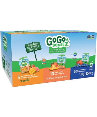 GoGo squeeZ Fruit Sauce Variety Pack Pineapple Passion Fruit Strawberry Pear Mango No Sugar & GoGo squeeZ Fruit Sauce Variety Pack Mango Guava Peach Blueberry No Sugar Added. 90g per pouch Variety Pack + FRUIT_SNACK 6384603 - Buy Online on GoSupps.com