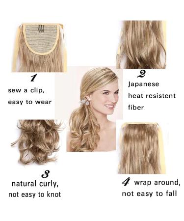Iluu Ponytail Extensions | Curly Natural Synthetic Hair Clips | 50.8 cm | Brown/Blonde 27A/613 | International Shipping Available - Buy Online on GoSupps.com