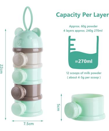 Vicloon Baby Milk Powder Dispenser - Portable 4-Layer Twist-Lock Container for Kids - Stackable Snack Storage - Green/Grey - Buy Online on GoSupps.com
