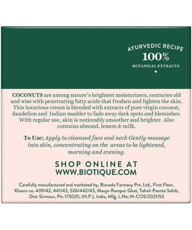 Biotique Coconut Whitening and Brightening Cream for All Skin Types - Buy Online on GoSupps.com