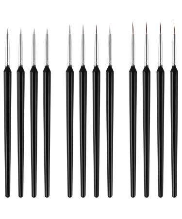 Dadabig 12 pieces nail design brush professional nail art brush set fine nail art design pen nail design detail nail brush tool kit line tools for beauty women nail studio (3 sizes black) 30 unit (lot de 1)