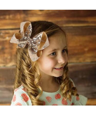 2 PCS Gold Sequins Large Bow Alligator Hair Clips - Women, Teens, Girls, Kids Barrettes Accessories 6 Inches - Buy Online on GoSupps.com