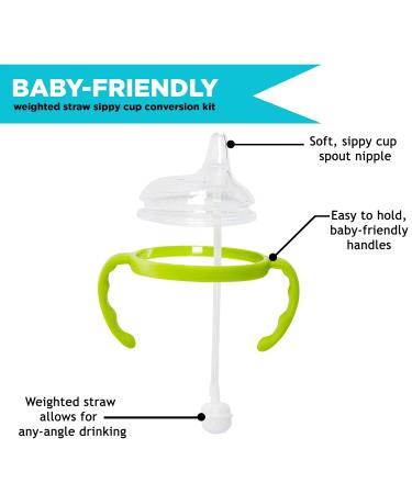 Comotomo Soft Spout Transition Sippy Cup Kit | Fits 5oz & 8oz Bottles | Includes Nipple, Weighted Straw & Bottle Handles | 2 Pack Green - Buy Online on GoSupps.com