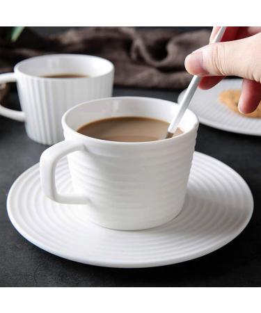 Set White Striped Ceramic Cup and Saucer Coffee Drinking Cup Breakfast Cup House Kitchen Office - Buy Online on GoSupps.com