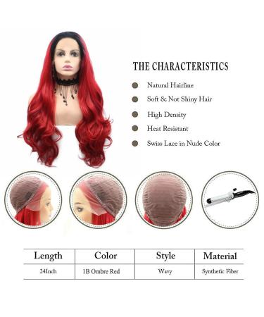 Red Ombr Mermaid Wig with Black Roots - Long Corrugated Heat-Resistant Hair for Cosplay & Parties - High-Density Drag Queen Art Hair for Women - Buy Online on GoSupps.com