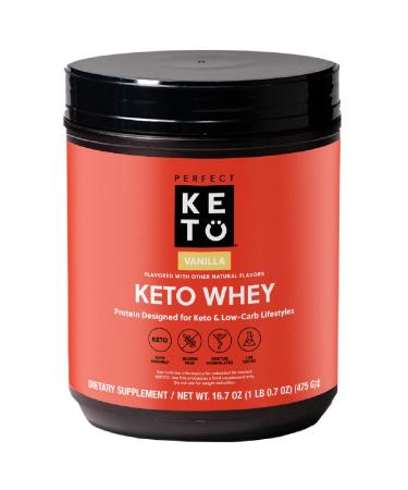 Perfect Keto Pure Whey Protein Powder Isolate Delicious 100% Grass Fed Meal Replacement Shake No Artificials, Gluten Free, Soy Free, Non-GMO (Vanilla)