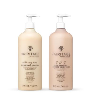 Hairitage Outta My Hair Gentle Daily Moisture Shampoo and SOS Deep Moisture Conditioner - 1 Liter Set For hair types 1A-4C With Jojoba Oil and Signature Fragrance